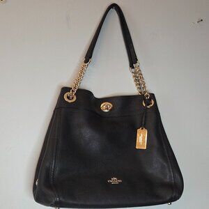 Coach Turnlock Edie (retired), Black Pebbled Leather Shoulder Bag
